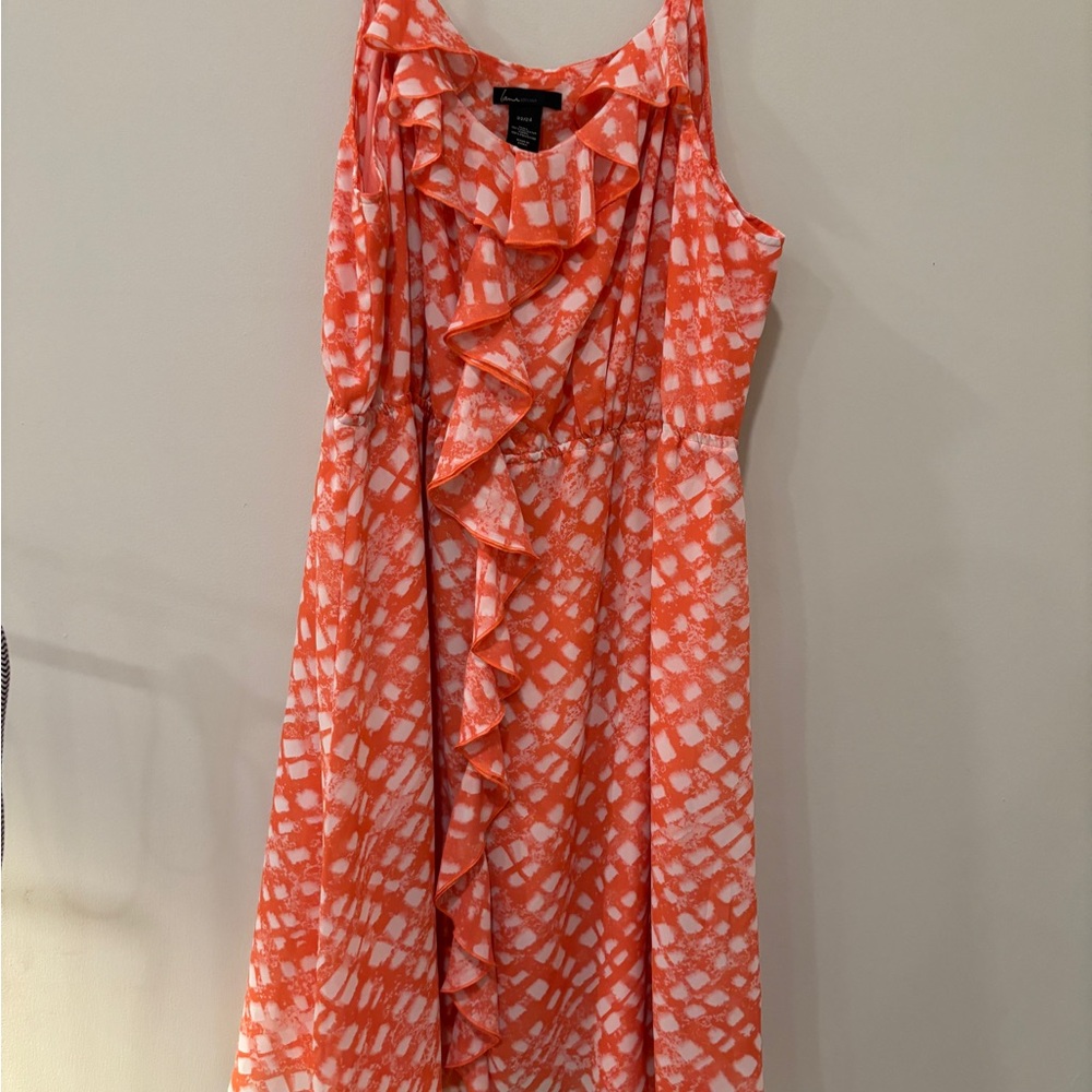Lane Bryant Spaghetti Strap‎ Ruffle Peach & White Short Dress size 22-24 Plus